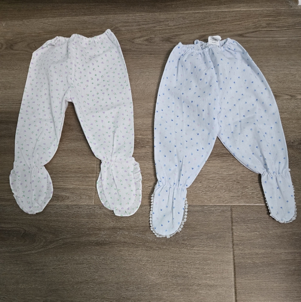 2 Vintage Unbranded Baby Newborn Fits To 14 Pounds Footed Pants No Size